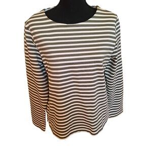 Basic/Basique Women's Olive Green & White Striped Pull-Over Top Medium